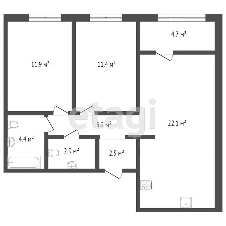 2-комнатная квартира: Тюмень, улица Николая Ростовцева, 26 (63.2 м) - Фото 1