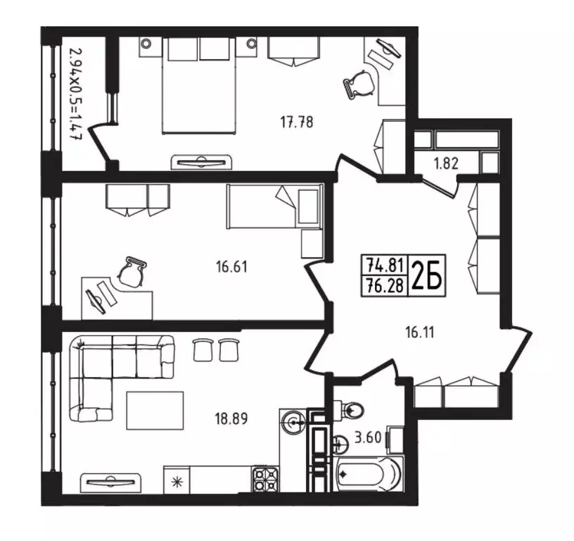 2-комнатная квартира: Майкоп, улица К.А. Васильева, 2к3 (76.3 м) - Фото 1