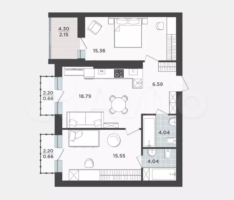 2-к. квартира, 67,8 м, 9/9 эт. - Фото 1