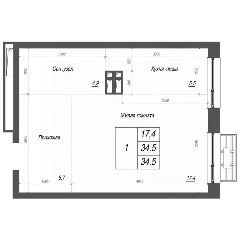 1-к кв. Приморский край, Владивосток ул. Невельского, 4с2 (34.5 м) - Фото 0