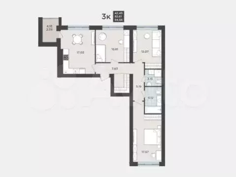 3-к. квартира, 84,7 м, 2/9 эт. - Фото 1