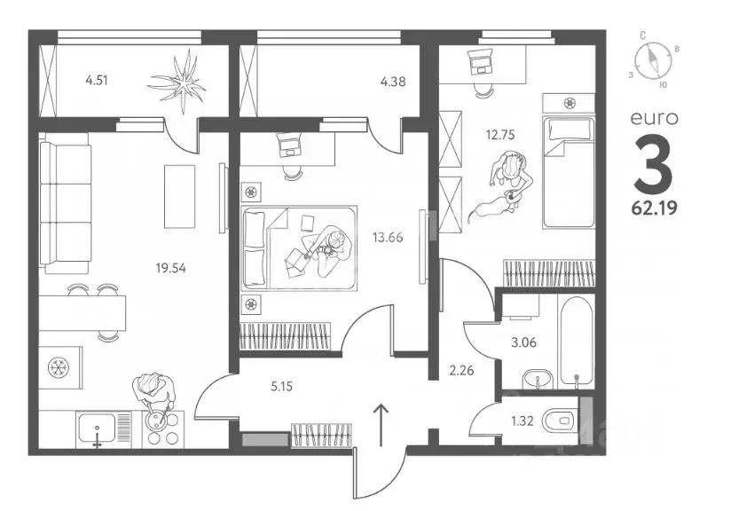 3-к кв. Липецкая область, Липецк ул. Перова, 2Д (62.19 м) - Фото 1