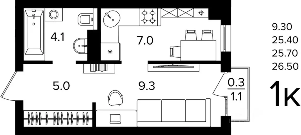 1-к кв. Калининградская область, Гурьевский муниципальный округ, пос. ... - Фото 1