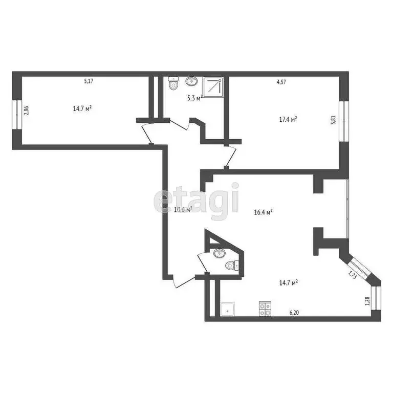 3-комнатная квартира: Омск, Транссибирская улица, 6к1 (80.9 м) - Фото 1