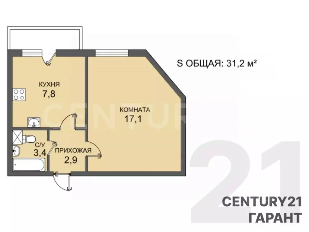 1-к кв. Санкт-Петербург Малая Бухарестская ул., 5к2 (31.2 м) - Фото 2
