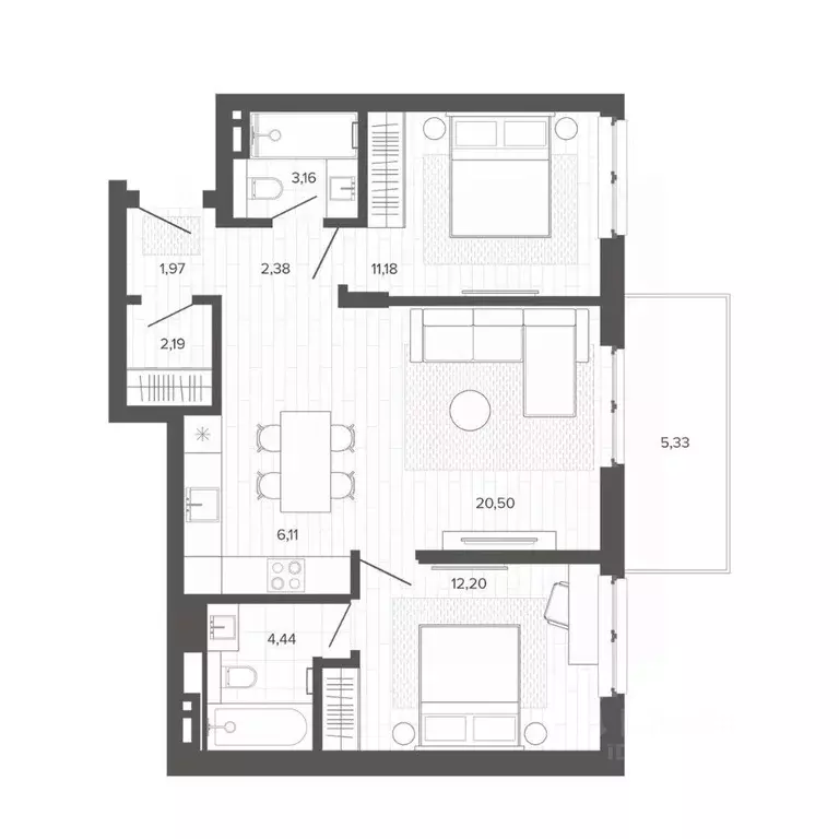 3-к кв. Алтайский край, Барнаул Жилплощадка мкр,  (69.46 м) - Фото 1