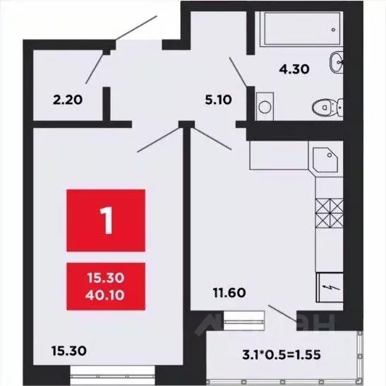 1-к кв. Краснодарский край, Краснодар ул. Им. Мурата Ахеджака, 12к4 ... - Фото 0