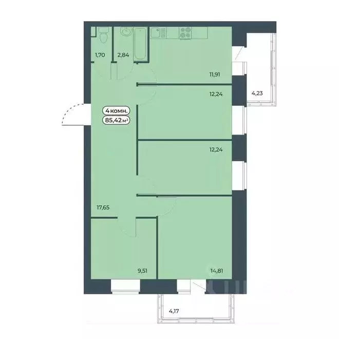 4-к кв. Красноярский край, Красноярск ул. Светлова, 12 (85.42 м) - Фото 1