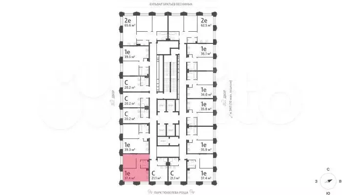 1-к. квартира, 37,4 м, 24/43 эт. - Фото 1