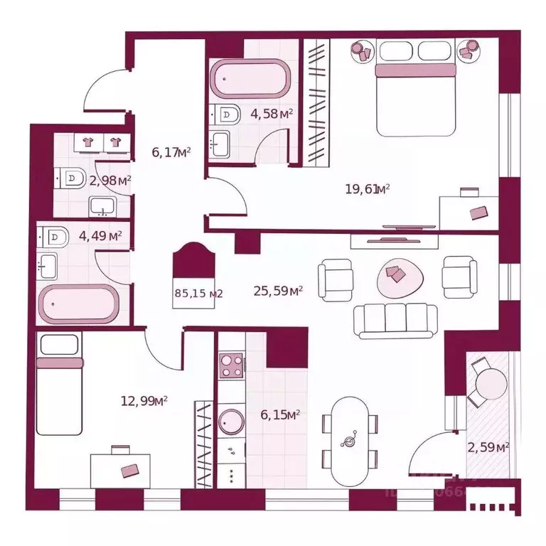 2-к кв. Тюменская область, Тюмень ул. Герцена, 33 (85.15 м) - Фото 0