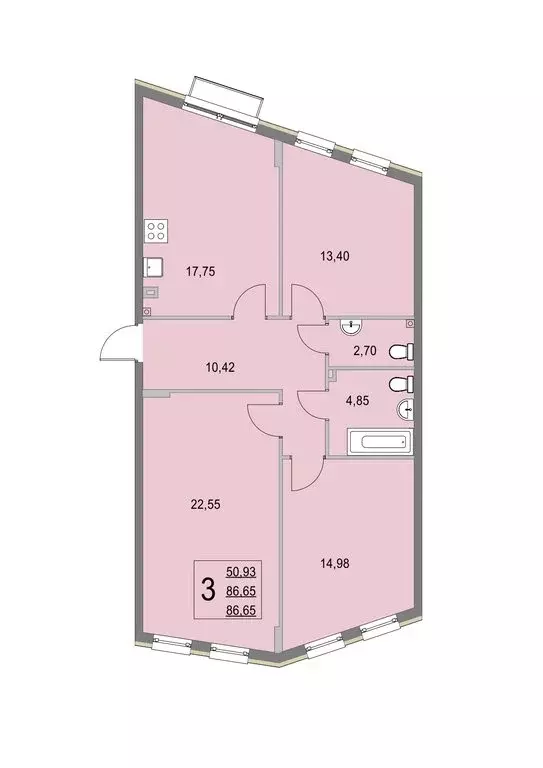 3-комнатная квартира: деревня Крюково, 6 (86.5 м) - Фото 0