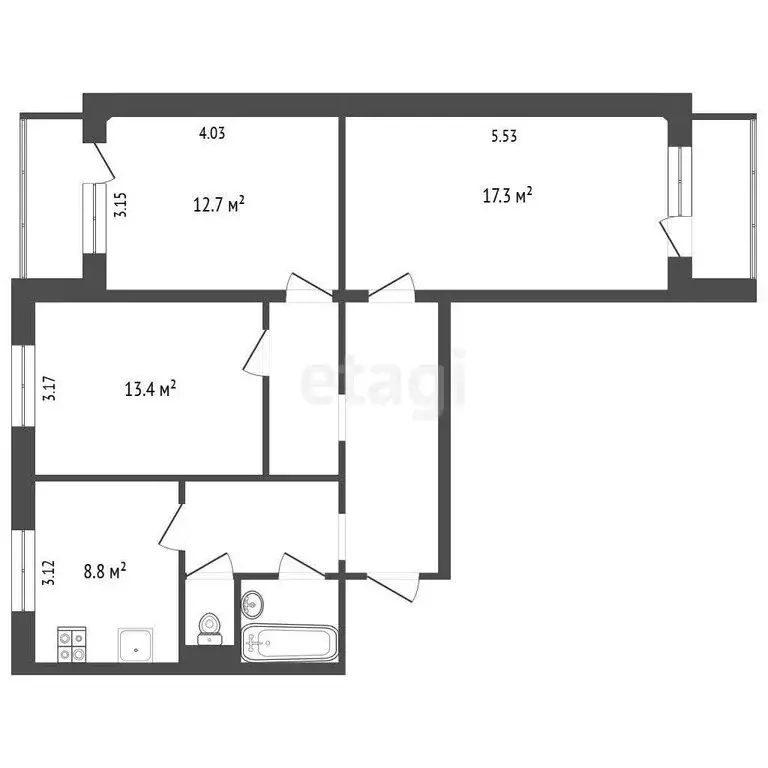 3-комнатная квартира: Белгород, улица 5 Августа, 13Б (71.2 м) - Фото 1