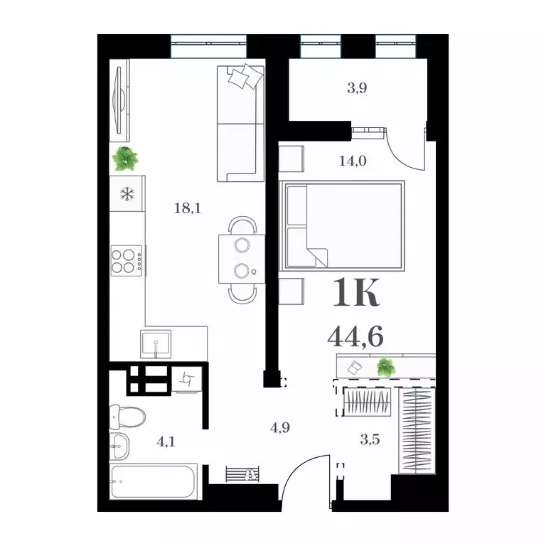 1-комнатная квартира: Владивосток, улица Леонова, 54 (47.03 м) - Фото 1