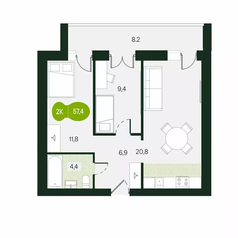 2-комнатная квартира: Чита, улица Токмакова, 30 (57.4 м) - Фото 0