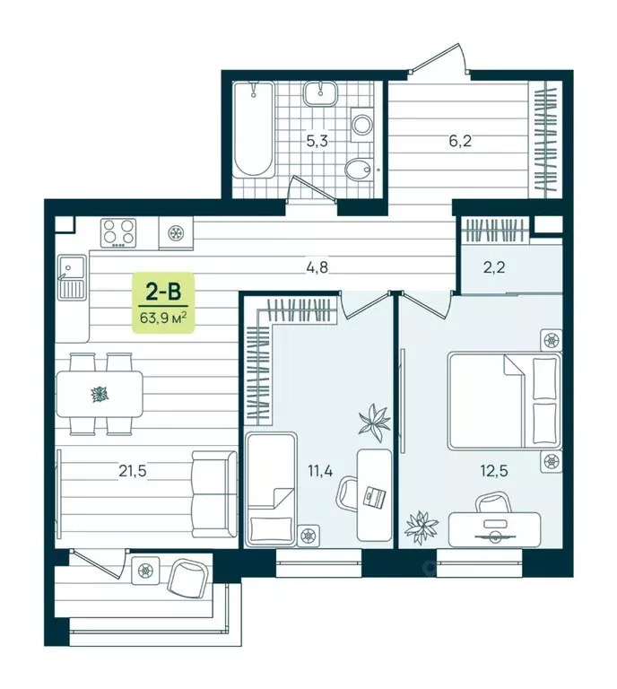 2-к кв. Ханты-Мансийский АО, Нижневартовск К-2 кв-л,  (63.9 м) - Фото 0