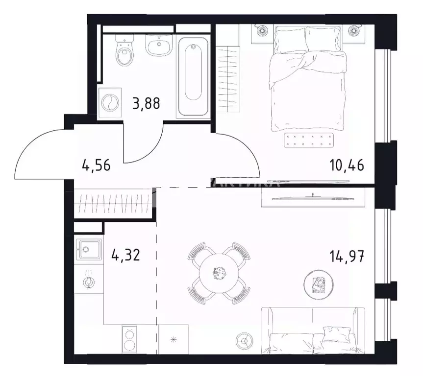 1-к кв. Московская область, Домодедово городской округ, с. Ям ул. ... - Фото 2