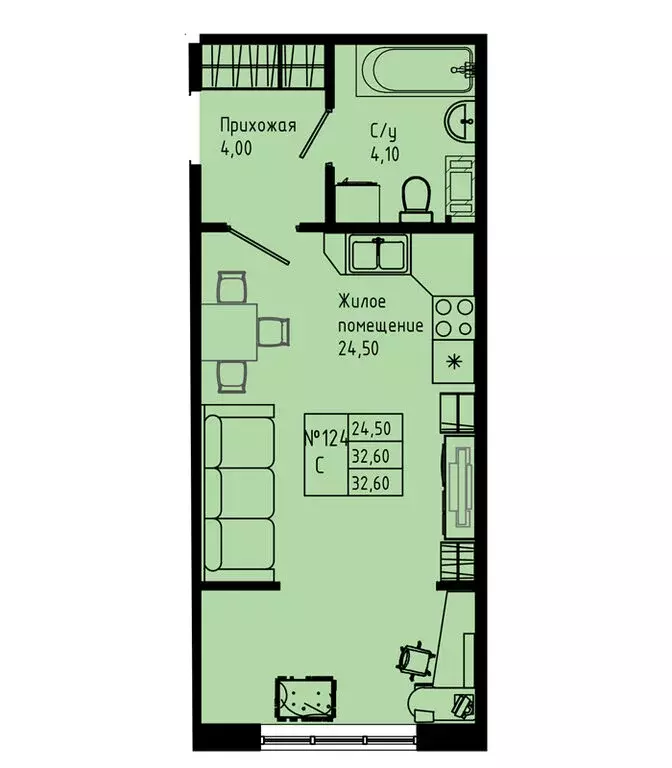 Квартира-студия: Коммунар, Железнодорожная улица, 41к2 (32.6 м) - Фото 1