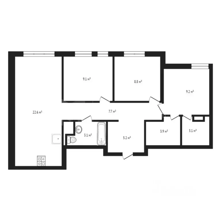 3-к кв. Тюменская область, Тюмень Харьковская ул., 76 (72.4 м) - Фото 1