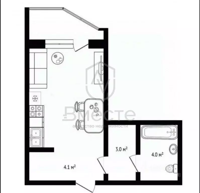 Студия Новосибирская область, Новосибирск ул. Ясный Берег, 25 (24.3 м) - Фото 2