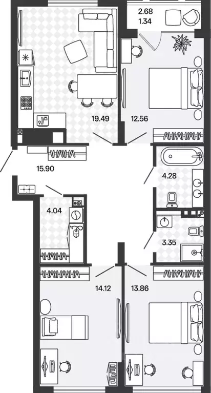 3-к кв. Калининградская область, Гурьевский муниципальный округ, пос. ... - Фото 1