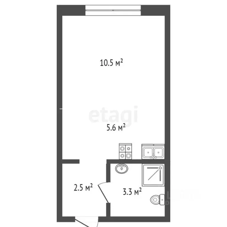 Студия Тюменская область, Тюмень Полевая ул., 117к8 (21.9 м) - Фото 1