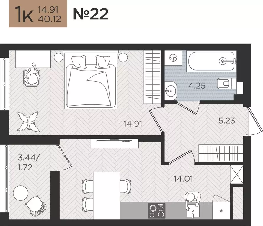 1-к кв. Калининградская область, Калининград Мой Город жилой комплекс ... - Фото 1