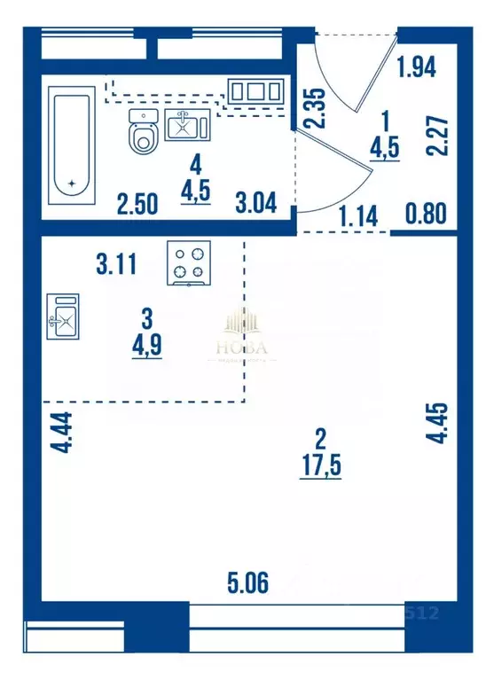 Студия Санкт-Петербург ул. Челюскина, 8с1 (31.4 м) - Фото 2