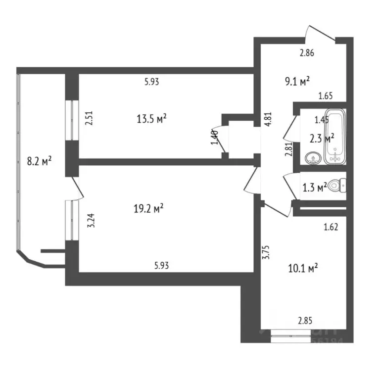 2-к кв. Тюменская область, Тюмень ул. Казачьи луга, 11 (56.8 м) - Фото 2