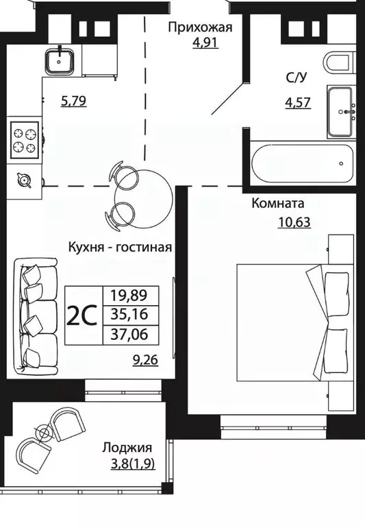 2-к кв. Ростовская область, Ростов-на-Дону ул. Текучева, 370/2 (36.46 ... - Фото 0