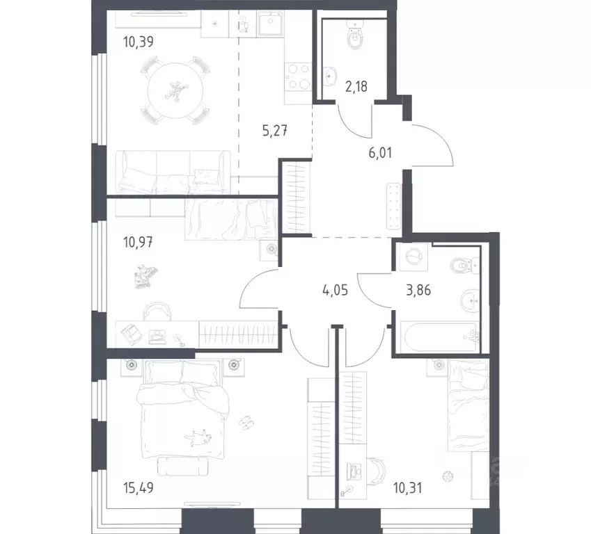 3-к кв. Московская область, Ленинский городской округ, Мисайлово пгт, ... - Фото 1