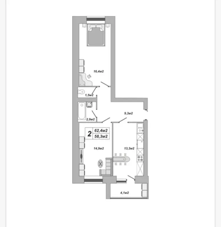 Продаётся 2-к квартира, 62.4 м - Фото 0
