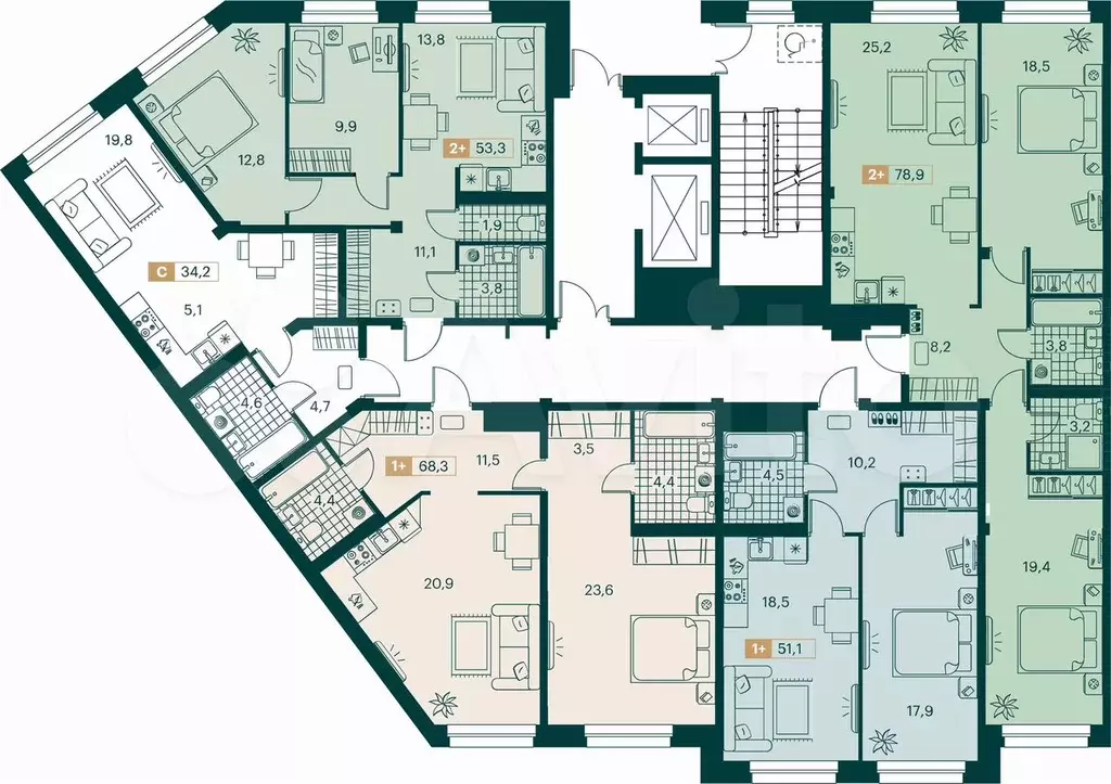 Квартира-студия, 34,2 м, 9/11 эт. - Фото 1