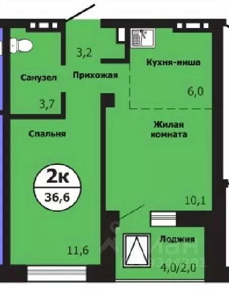 2-к кв. Красноярский край, Красноярск ул. Лесников, 51Б (36.6 м) - Фото 0