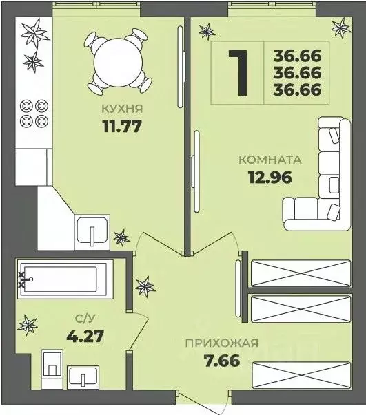 1-к кв. Калининградская область, Калининград ул. Генерала Толстикова, ... - Фото 1