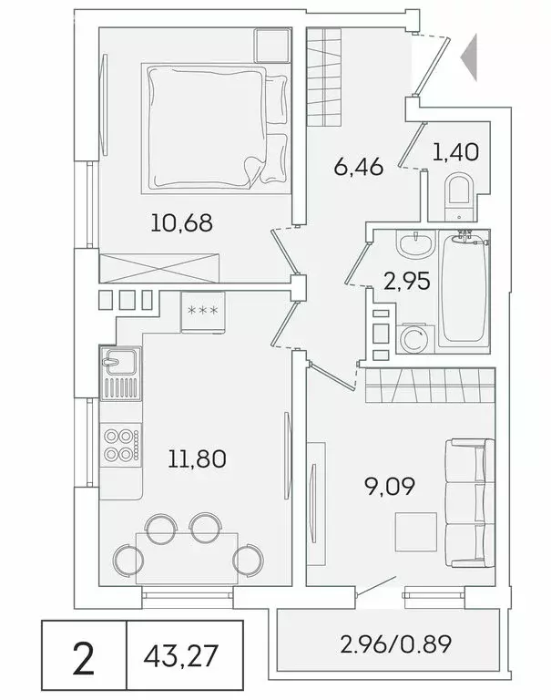 2-комнатная квартира: Мурино, Екатерининская улица, 11 (42.3 м) - Фото 0
