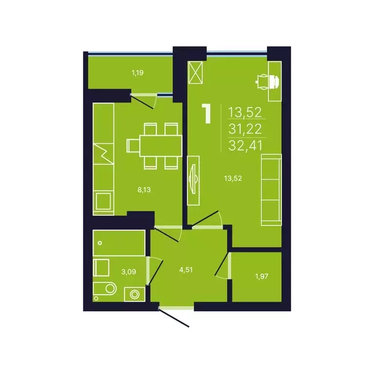 1-комнатная квартира: Уфа, улица Михаила Зайцева, 4 (32.6 м) - Фото 1