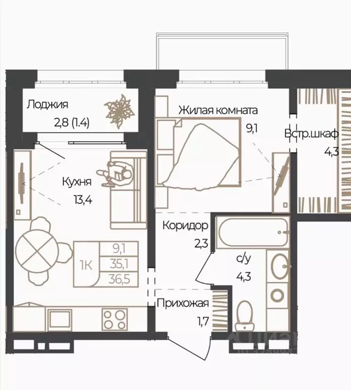 1-к кв. Алтай, Майминский район, с. Майма ул. М. Глухарева, 15 (36.5 ... - Фото 2