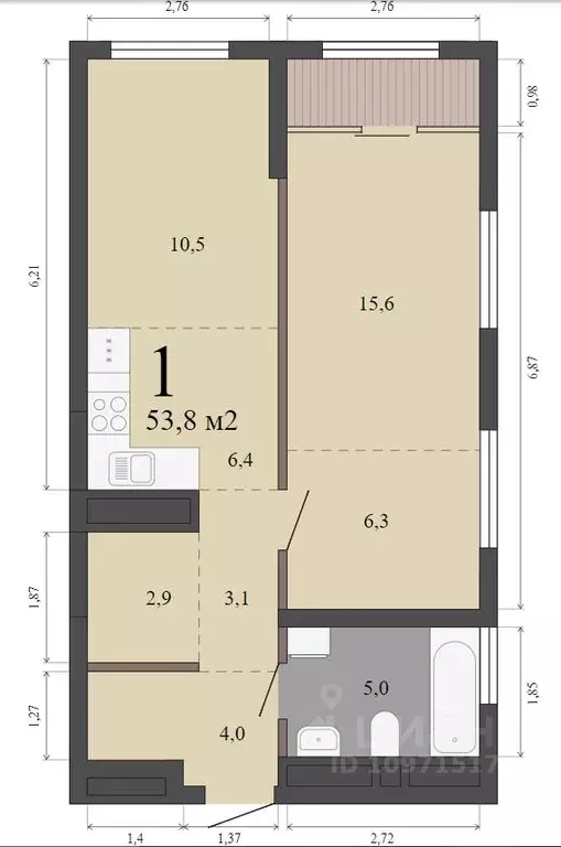 1-к кв. Свердловская область, Екатеринбург пер. Сосновый (53.8 м) - Фото 1