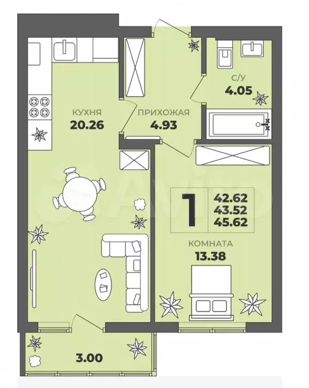 1-к. квартира, 43,5 м, 7/8 эт. - Фото 1