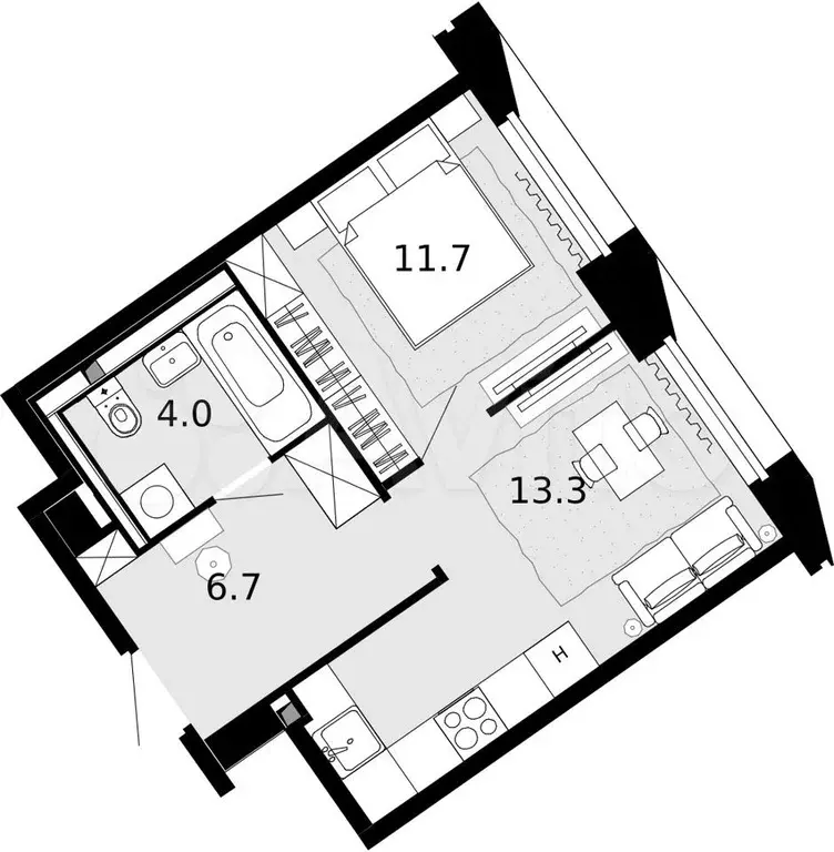 1-к. квартира, 35,7 м, 18/21 эт. - Фото 0