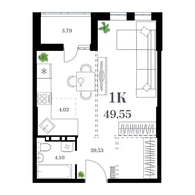 Студия Приморский край, Владивосток ул. Леонова, 54 (49.55 м) - Фото 0