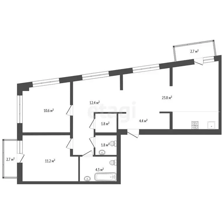 2-комнатная квартира: Тюмень, Причальная улица, 7 (75.61 м) - Фото 1