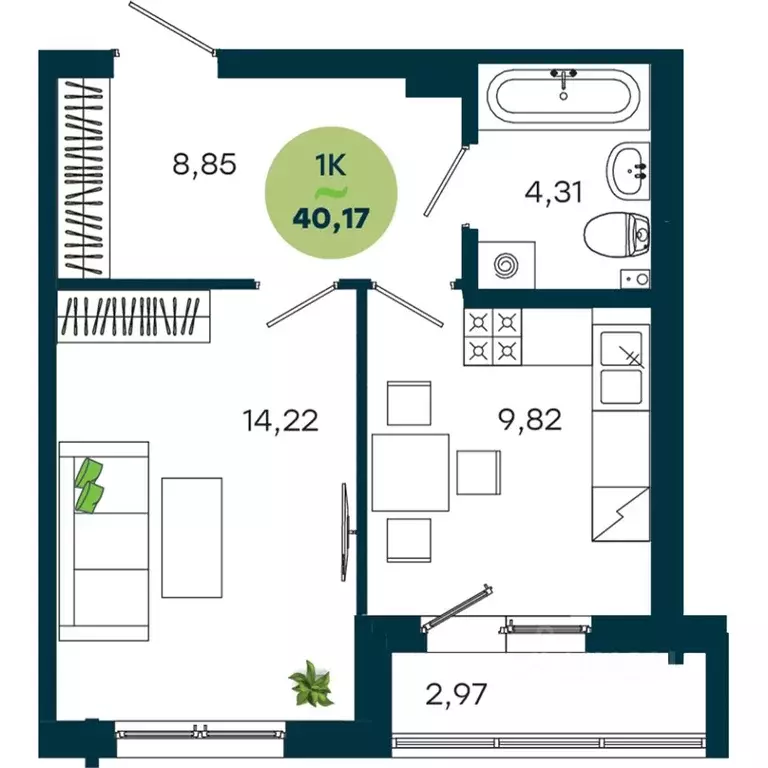 1-к кв. Иркутская область, Иркутск ул. Безбокова, 7А (40.17 м) - Фото 1
