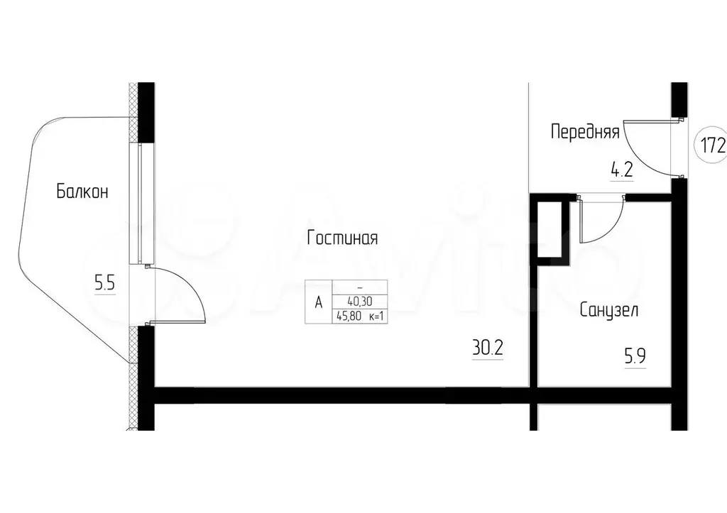 Апартаменты-студия, 45,8 м, 5/5 эт. - Фото 0