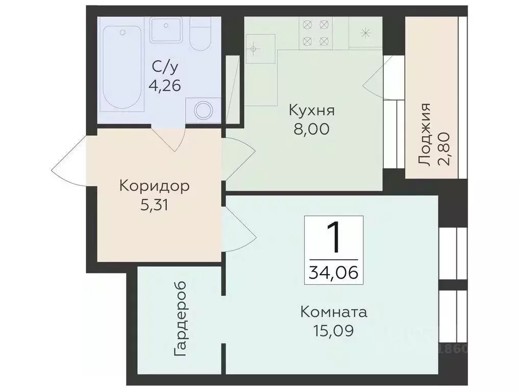 1-к кв. Воронежская область, Воронеж ул. Матросова (34.06 м) - Фото 0