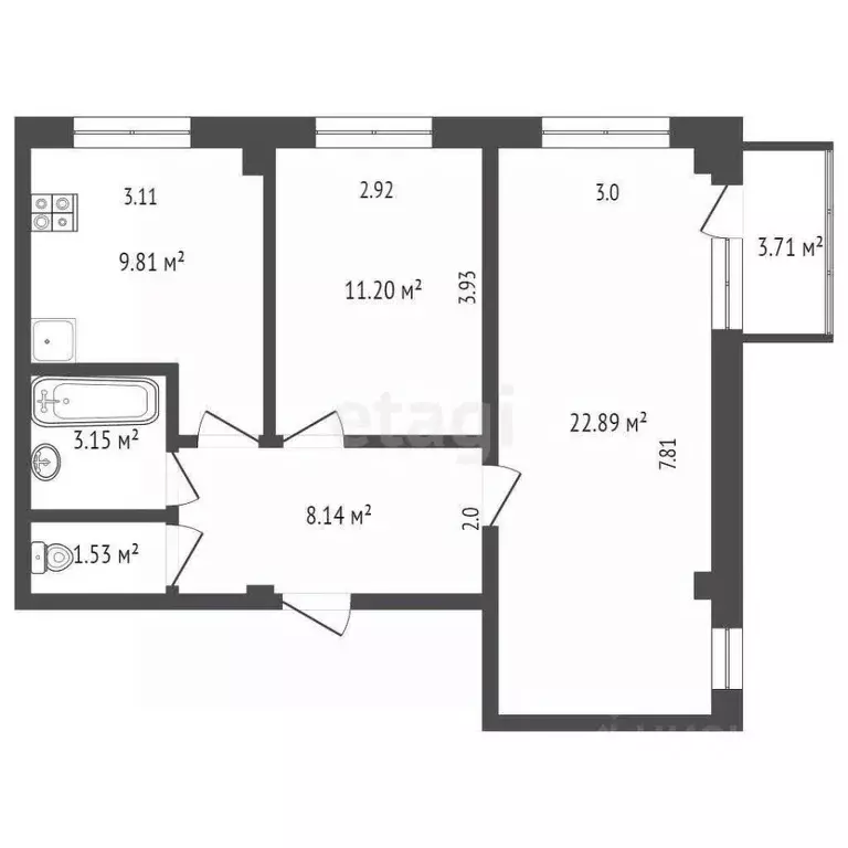 2-к кв. Саха (Якутия), Якутск Сайсарский округ,  (56.51 м) - Фото 1