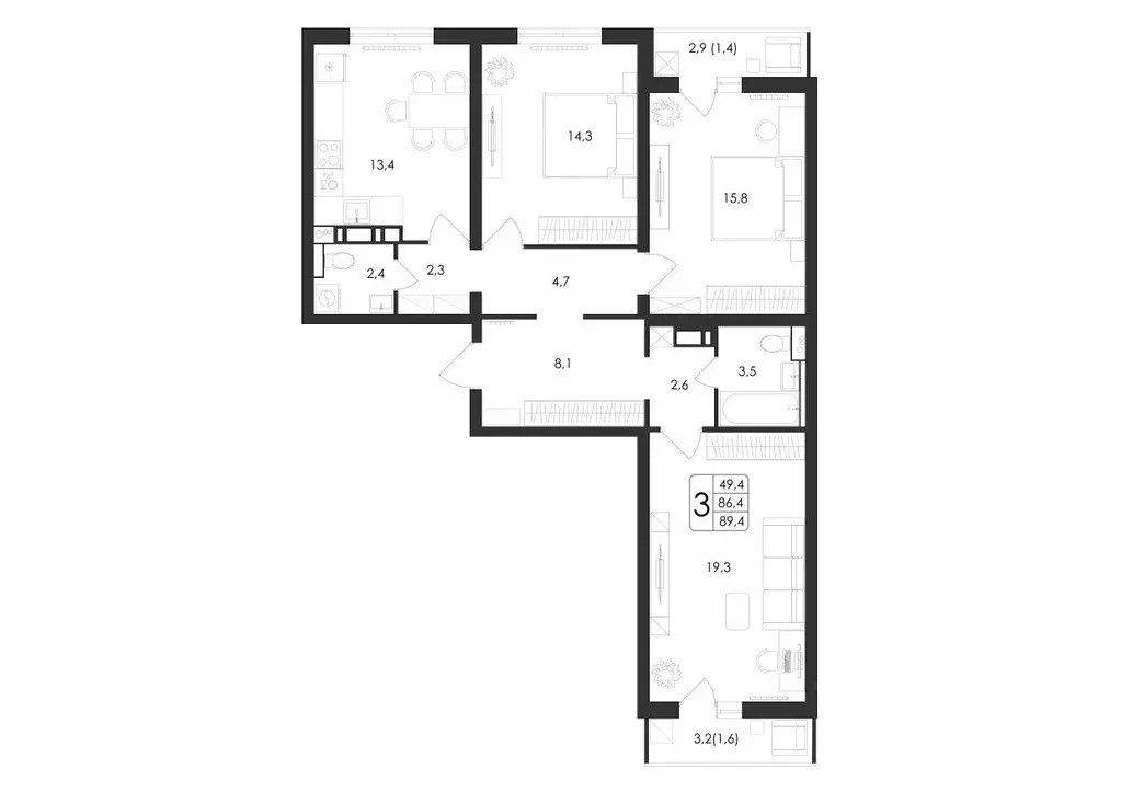 3-к кв. Воронежская область, Воронеж ул. Загоровского, 5/3 (89.4 м) - Фото 0