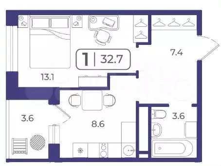1-к. квартира, 32,7 м, 16/22 эт. - Фото 1