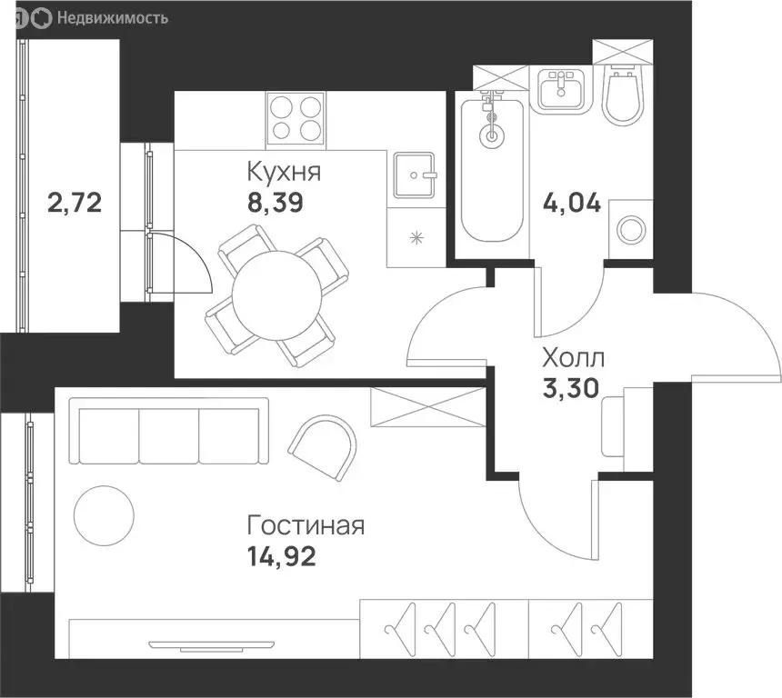 1-комнатная квартира: Тула, улица Героя России Зиничева, 5 (33.37 м) - Фото 1