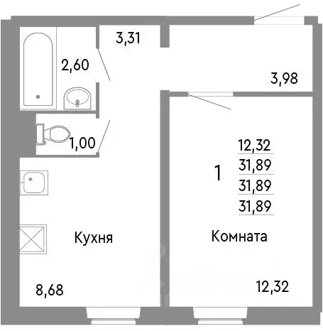 1-к кв. Челябинская область, Челябинск Нефтебазовая ул., 1к2 (31.89 м) - Фото 0